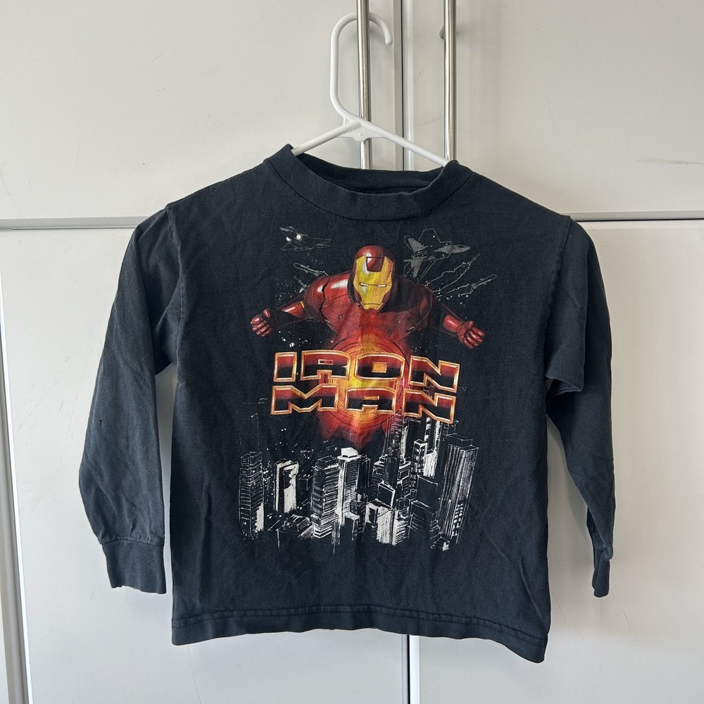 Vintage 2008 Iron Man Marvel Movie Graphic Long Sleeve Shirt Black Kids M 8